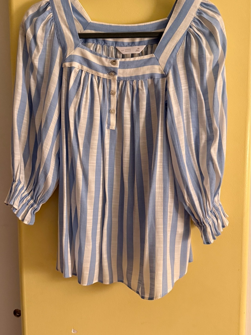 LC Lauren Conrad Blue & White Striped Square-Neck Blouse